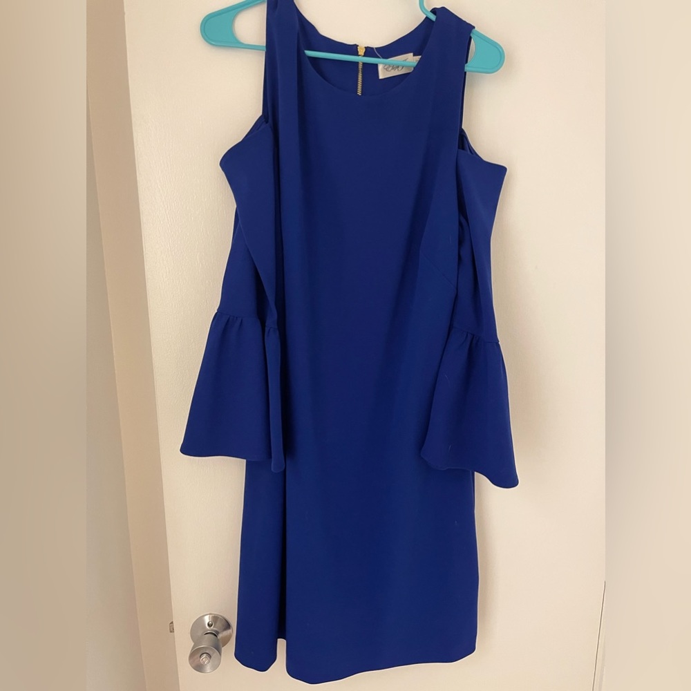 Eliza J cold shoulder royal blue shift dress
